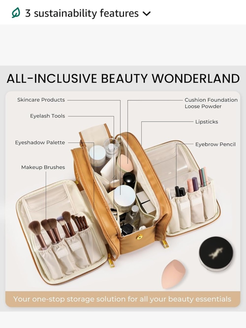 Travel Cosmetic Bag Organizer in Camel Brown